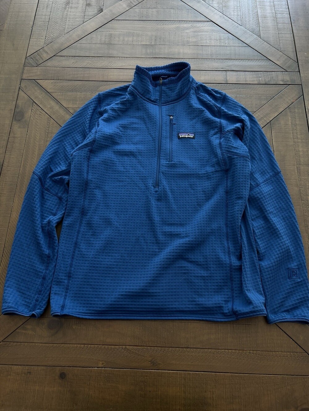 Patagonia Mens R1 Regulator Waffle Grid Fleece Pullover L Blue 1/2 Zip